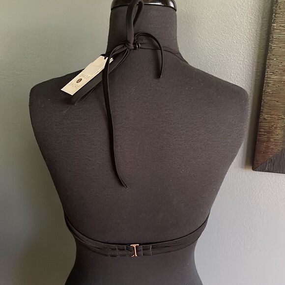 Shade & Shore black lightly lined underwire twist center halter tie bikini top - Picture 3 of 6